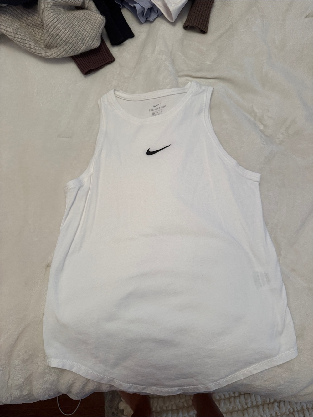 Nike White Sleeveless Tank Top with Black Swoosh